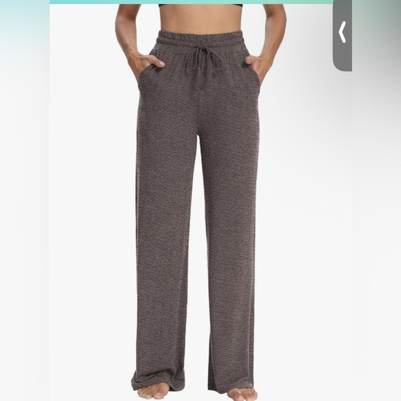 High waisted stretch pockets brown tan tan flare lounge pants medium travel - Picture 5 of 7